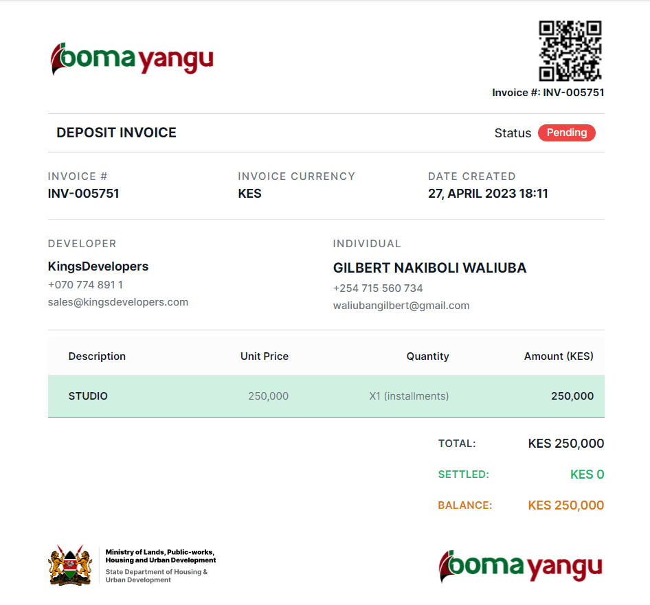 Boma Yangu Invoice